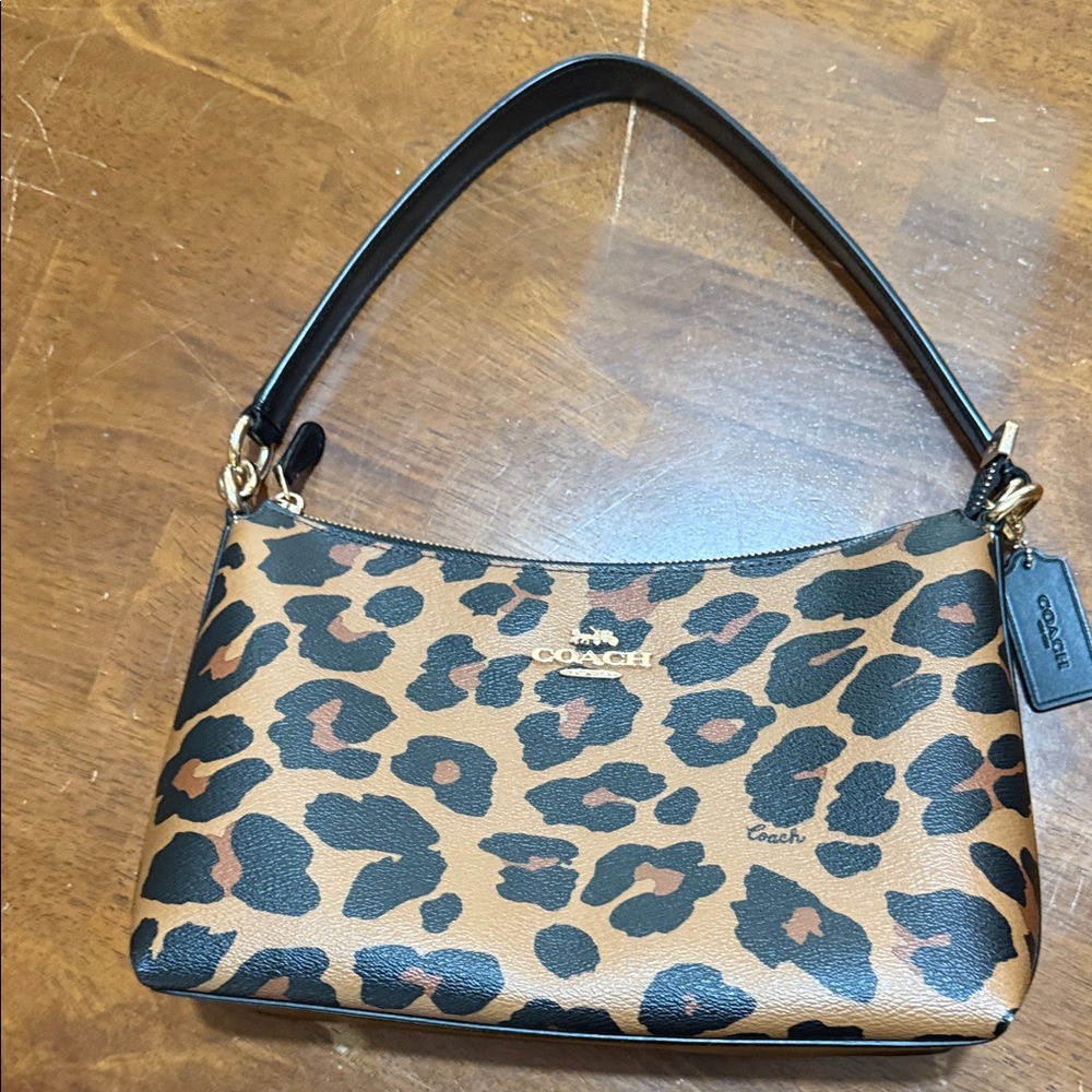Coach Tan and Black Leopard Print Shoulder Bag